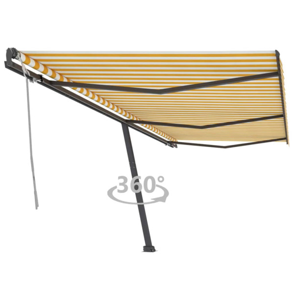 Toldo de pie retráctil manual amarillo y blanco 600x300 cm D