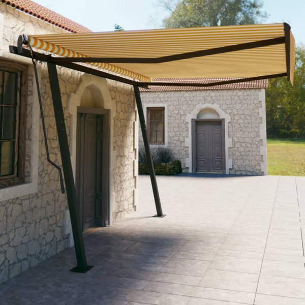 Toldo manual retrátil com postes amarelos e brancos 4,5 x 3 m D