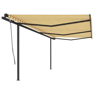 Toldo retráctil manual con postes amarillo y blanco 6x3 m D