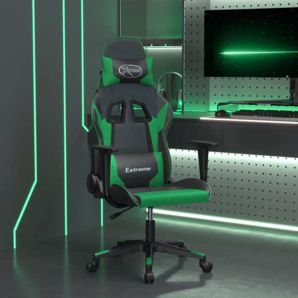 Silla gaming de masaje cuero sintético negro y verde D