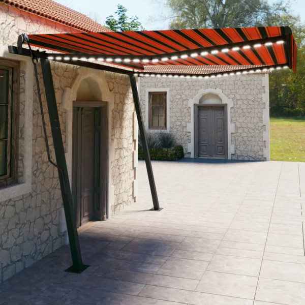 Toldo manual retráctil con LED naranja y marrón 4x3 m D