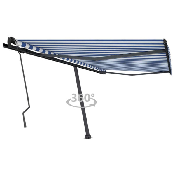 Toldo de pie retráctil manual azul y blanco 450x350 cm D