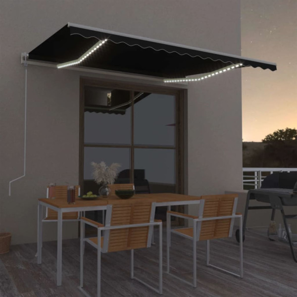 Toldo automático LED sensor de vento cinza anthracite 400x350 cm D