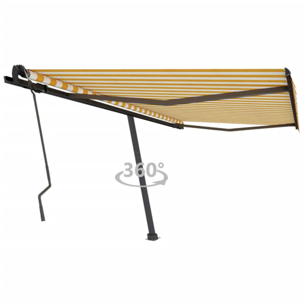 Toldo de pie retráctil manual amarillo y blanco 450x350 cm D