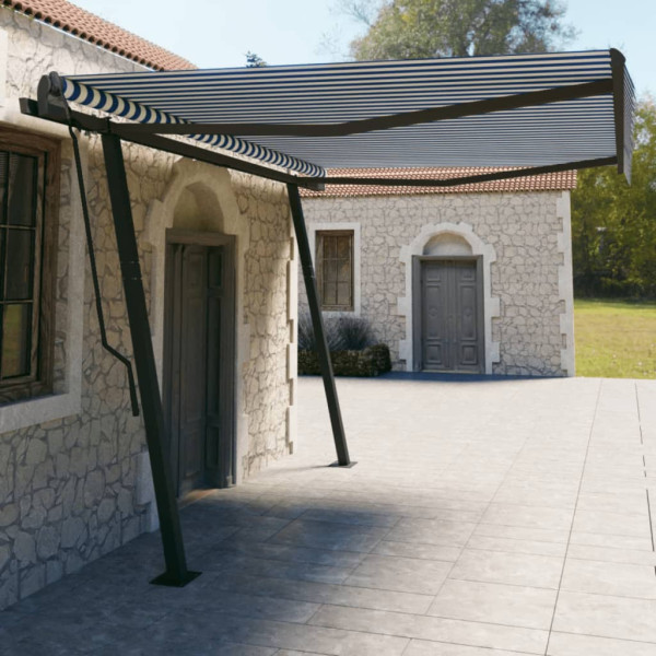 Toldo manual retrátil com postes azuis e brancos 4,5 x 3 m D