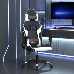 Silla gaming de masaje cuero sintético negro y blanco D