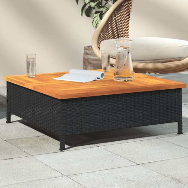 Mesa de jardín ratán y madera de acacia negro 70x70x25 cm D