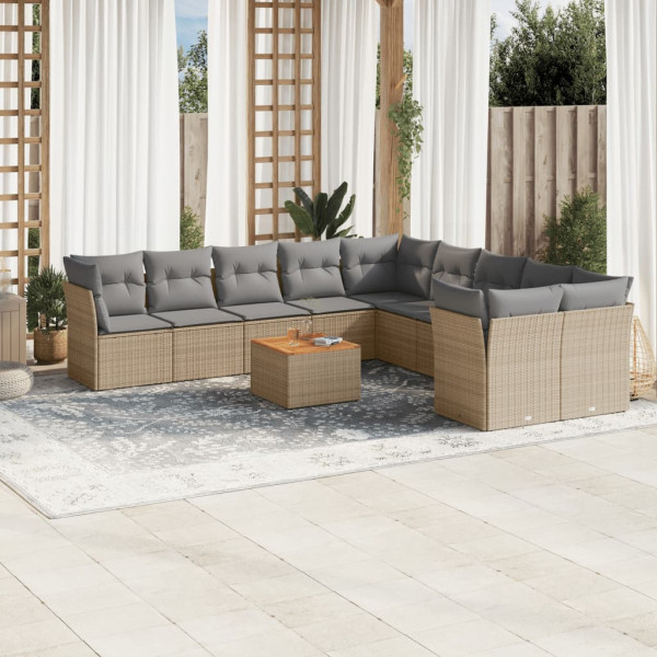 Conjunto de sofás jardim com almofadas beige mistura 11 pzas ratão PE D