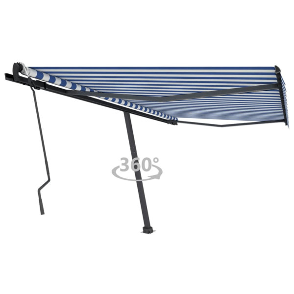 Toldo de pé manual retrátil azul e branco 450x300 cm D