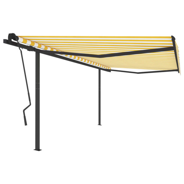 Toldo retráctil manual con postes amarillo y blanco 4.5x3.5 m D