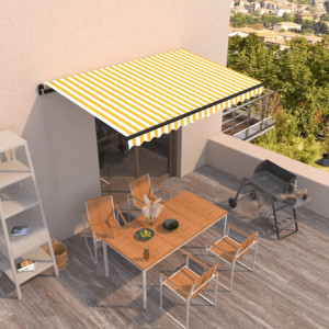 Toldo retráctil manual amarillo y blanco 450x350 cm D