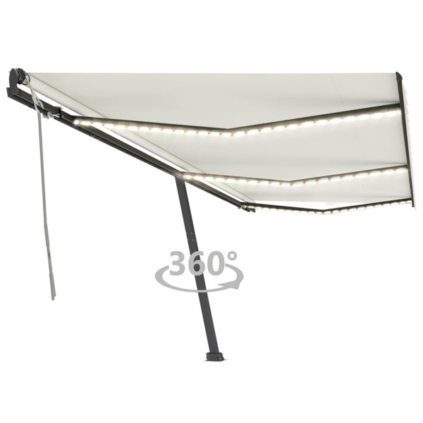 Toldo manual retrátil com luz LED creme 600x350 cm D