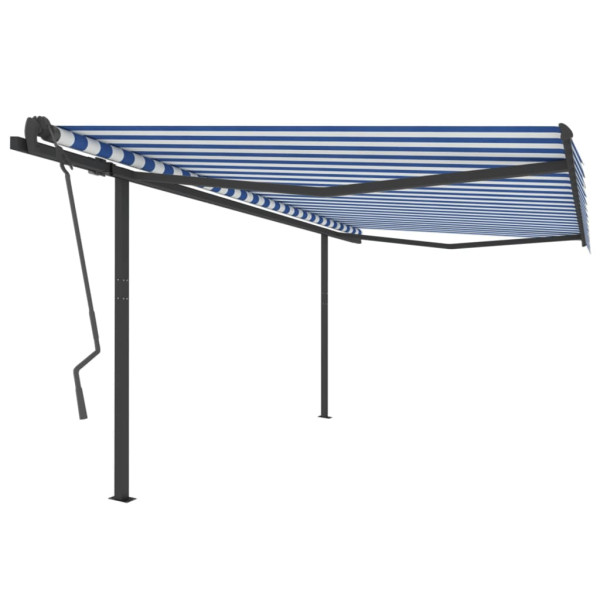 Toldo retrátil manual com postes azuis e brancos 4x3,5 m D