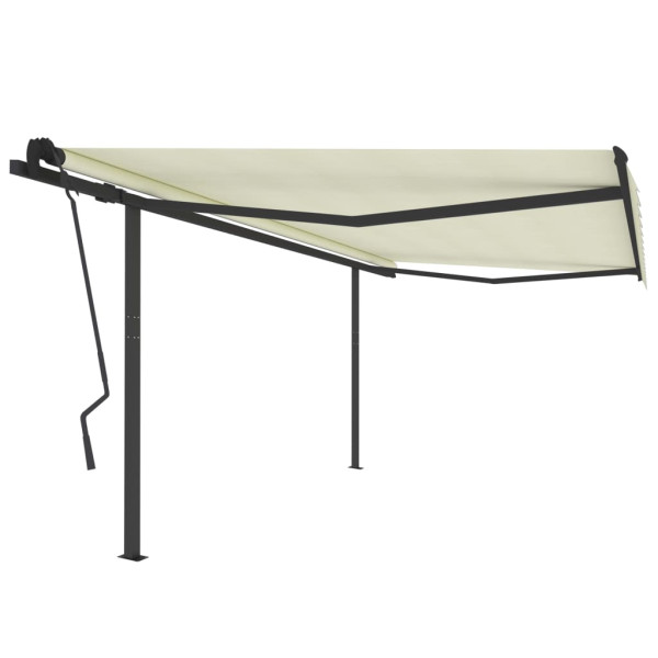 Toldo retrátil manual com postes creme 4,5 x 3,5 m D