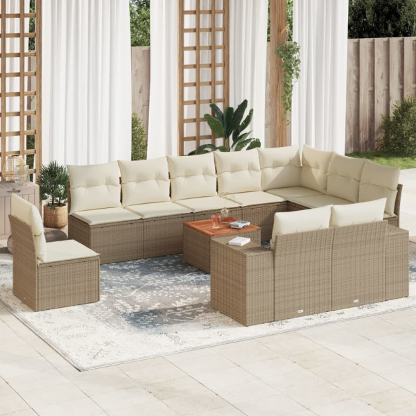 Set de sofás de jardín 11pzas con cojines ratán sintético beige D