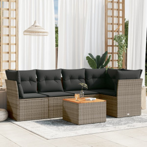 Set de muebles de jardín 6 pzas y cojines ratán sintético gris D