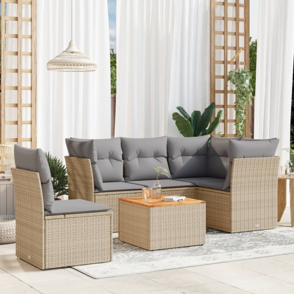 Conjunto de sofás jardim com almofadas 6 pcs ratão sintético beige D