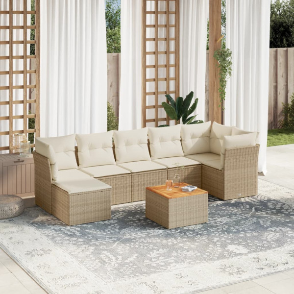 Conjunto de sofás de jardim com almofadas beige 8 pcs ratão PE D