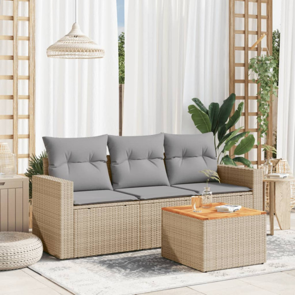 Conjunto de sofás jardim com almofadas 4 pcs ratão sintético beige D