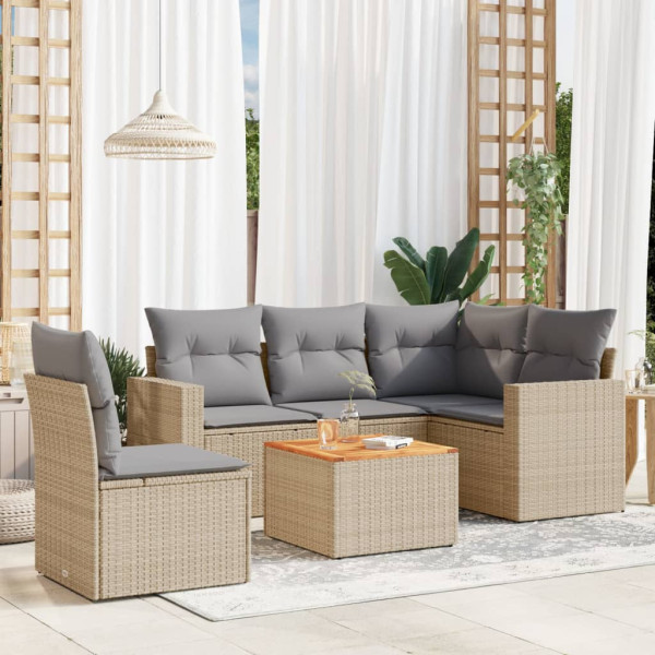 Conjunto de sofás jardim com almofadas 6 pcs ratão sintético beige D