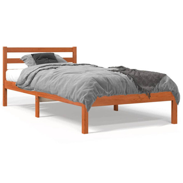 Estructura de cama madera maciza de pino marrón cera 90x190 cm D