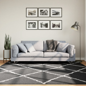 Alfombra de pelo largo moderna negro y crema 200x200 cm D