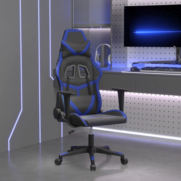 Silla gaming de masaje cuero sintético negro y azul D