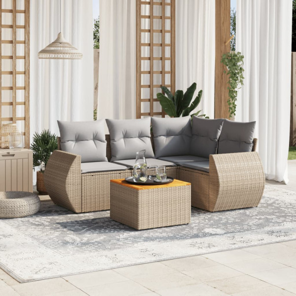 Conjunto de sofás jardim com almofadas 5 pcs ratão sintético beige D