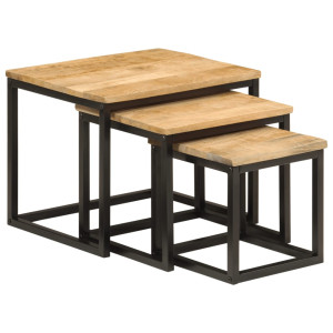 Mesas de centro empilháveis 3 pcs madeira maciça mangue e ferro D
