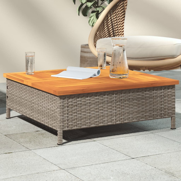 Mesa de jardín ratán y madera de acacia gris 70x70x25 cm D