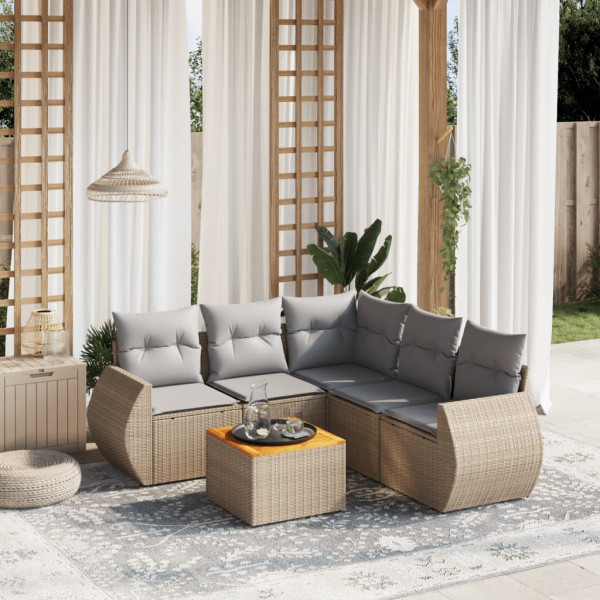 Conjunto de sofás jardim com almofadas 6 pcs ratão sintético beige D