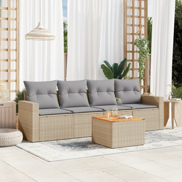 Conjunto de sofás jardim com almofadas 5 pcs ratão sintético beige D