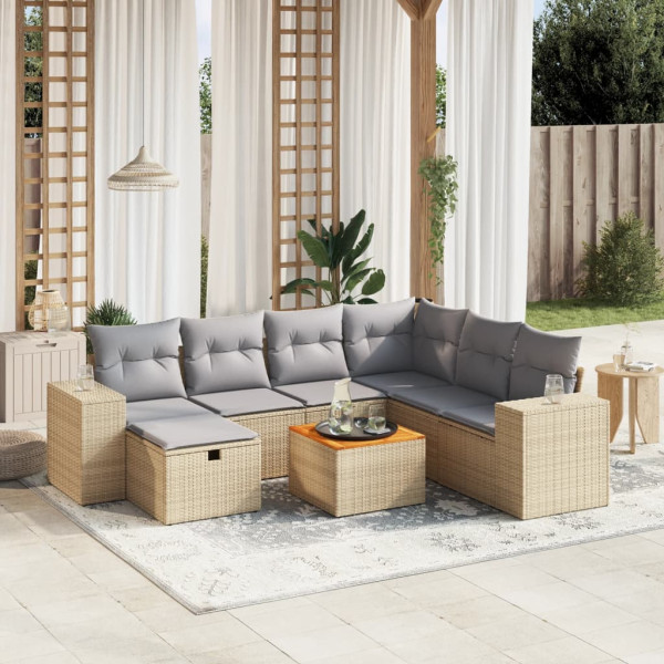 Conjunto de sofás jardim com almofadas beige mistura 8 pzas ratão PE D