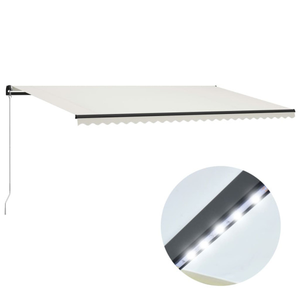 Toldo retrátil manual com luz LED creme 600x300 cm D