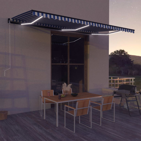 Toldo com LED e sensor de vento azul e branco 600x300 cm D