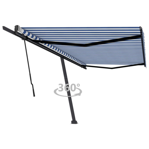 Toldo de pie retráctil manual azul y blanco 500x350 cm D