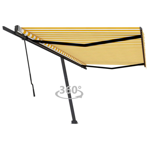 Toldo de pé manual retrátil amarelo e branco 500x350 cm D