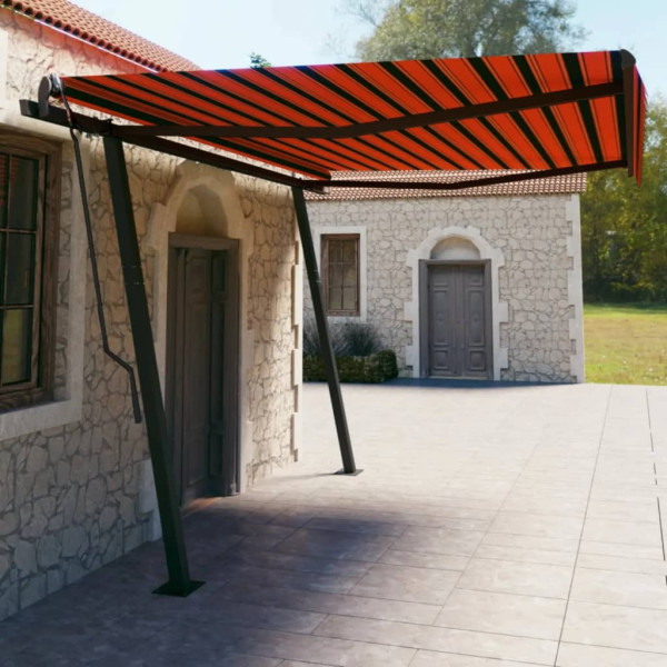 Toldo manual retráctil con postes naranja y marrón 4.5x3 m D