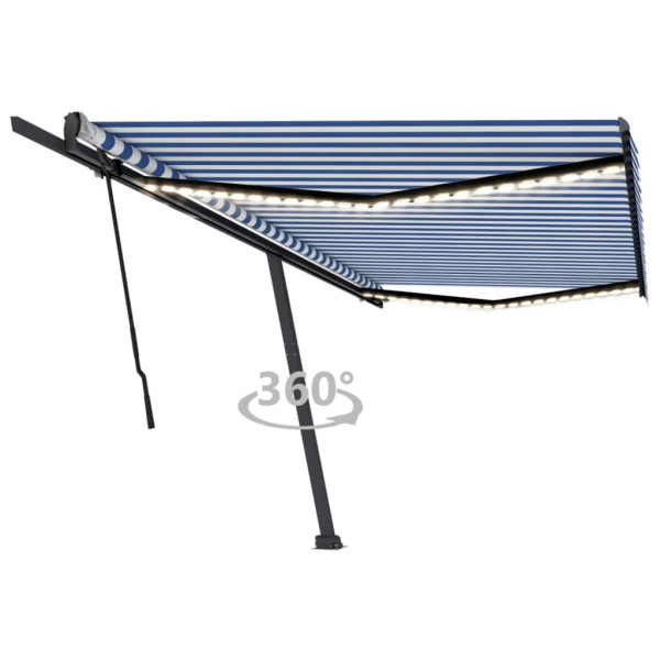 Toldo manual retrátil com LED azul e branco 500x300 cm D