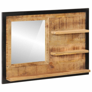 Espelho com estantes de madeira maciça de mangue e vidro 80x8x55 cm D