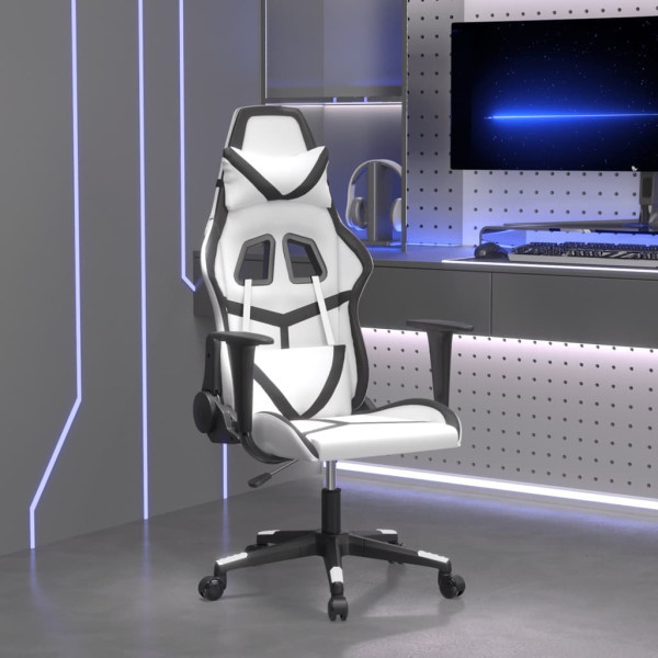 Silla gaming de masaje cuero sintético blanco y negro D