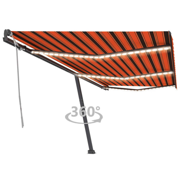 Toldo manual retráctil con luz LED naranja y marrón 600x300 cm D