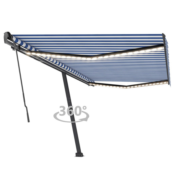 Toldo retrátil manual com luz LED azul e branco 500x350 cm D