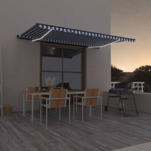 Toldo manual retráctil con LED azul y blanco 500x350 cm D