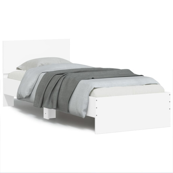 Estructura de cama con cabecero y luces LED blanco 90x190 cm D