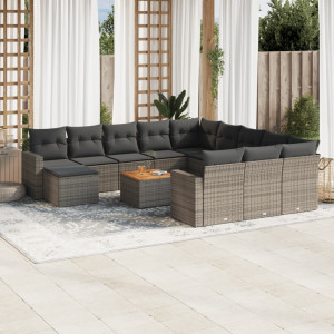 Set sofás de jardín con cojines 13 piezas ratán sintético gris D