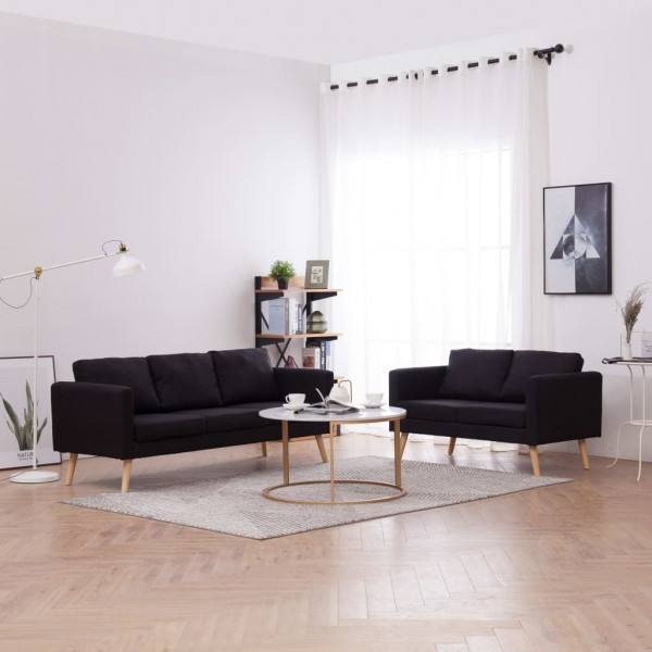 Conjunto de sofás 2 peças de tecido preto D