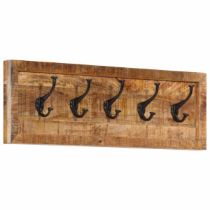 Cabide de parede com 5 ganchos em madeira de mangueira maciça D