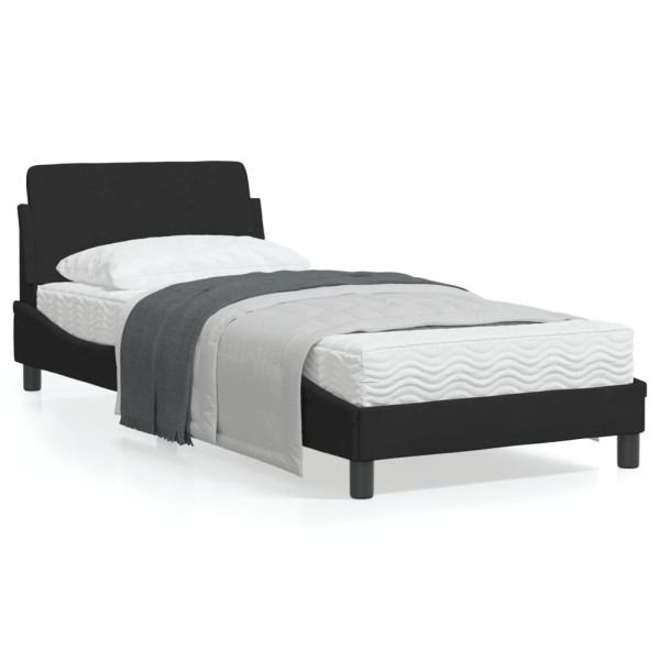 Estrutura de cama com cabeçote de veludo preto 90x190 cm D