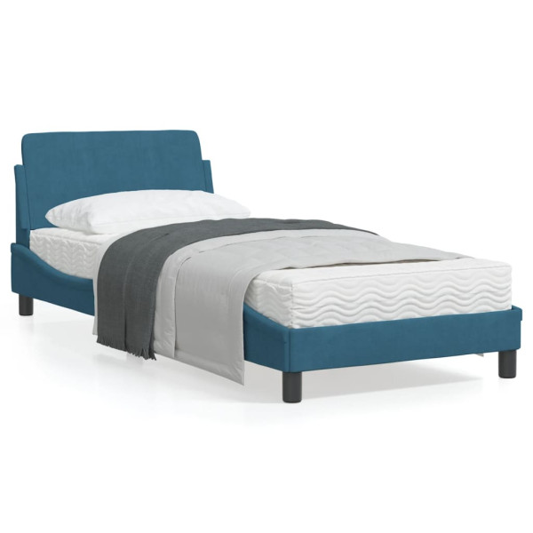 Estrutura da cama com cabeceira de veludo azul 90x190 cm D